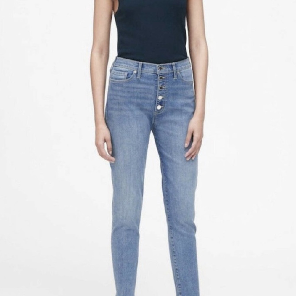 NWT Banana Republic Exposed Button-Fly High Rise Skinny Leg Jeans Blue S…